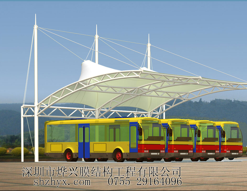 【膜結(jié)構(gòu)工廠促銷】中巴、大巴膜結(jié)構(gòu)車棚